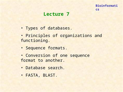 Ppt Bioinformatics Types Of Databases Principles Of Organizations