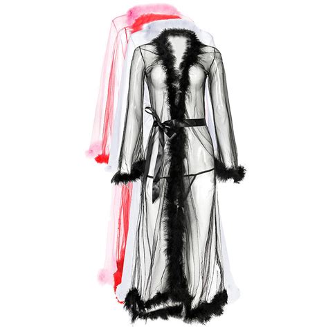 Feather Nightgown Transparent Robe Tulle Lady Sexy Lingerie Nightgown Long Skirt EBay