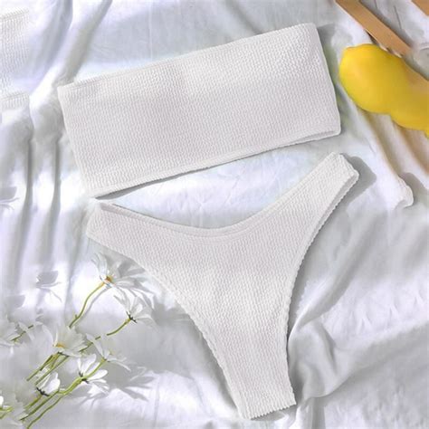Maillot de bain WHITE Bikini bandeau vert style brésilien Micro
