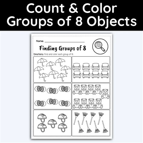 Number 8 Count and Color Groups Worksheet