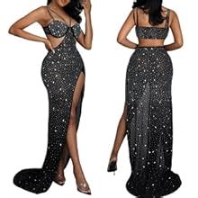 Amazon PORRCEY Women S Sexy Hot Drilling Craft Rhinestone Dress Bodycon Party Club Night