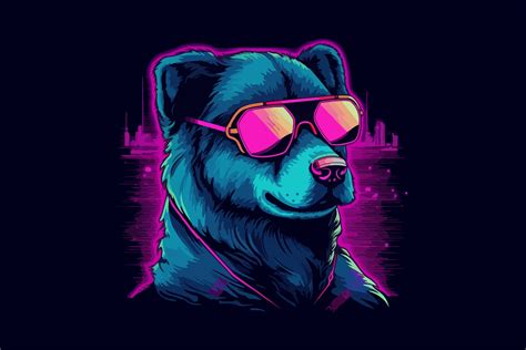 Neon Dog 80s Style Vector Illustration Graphic By Fractal Font Factory