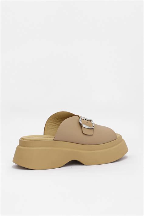 Palmer Nude Genuine Leather Heeled Slippers With Belt Accessories
