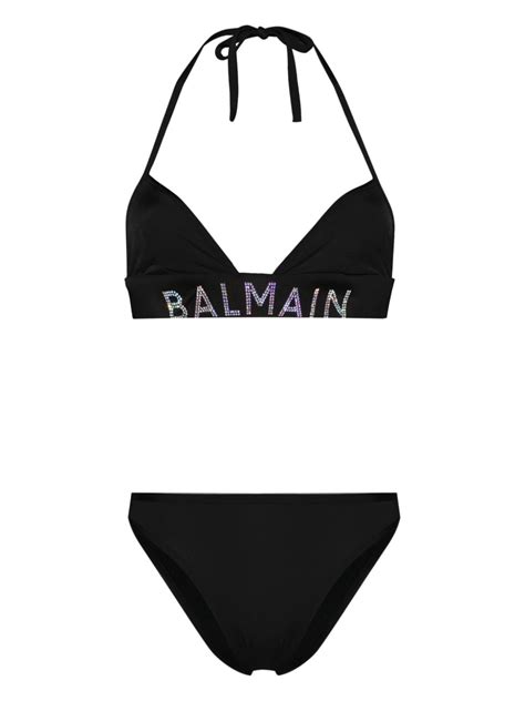 Balmain Logo Embellished Bikini Set In Schwarz ModeSens