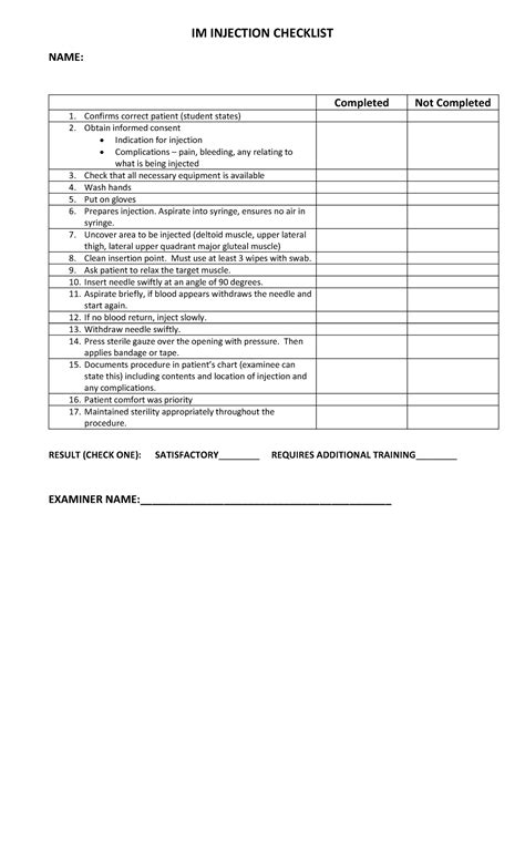 Im Injection Checklist Im Injection Checklist Name Completed Not