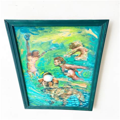 Abstract Oil Painting Of Nude Swimmers And Bathers In Green Frame For Sale At 1stDibs