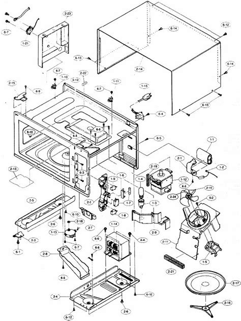 Peças De Um Microondas - Abaixo vemos a vista explodida de um microondas da SHARP modelo 6K43: