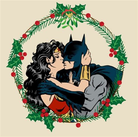 Wonder Woman And Batman Kissing Under The Mistletoe Batman Wonder