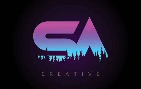 SA Letters Logo Design with Purple Blue Colors and Pine Forest Trees ...