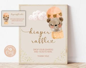 Bear Hot Air Balloon Baby Shower Diaper Raffle Sign And Etsy