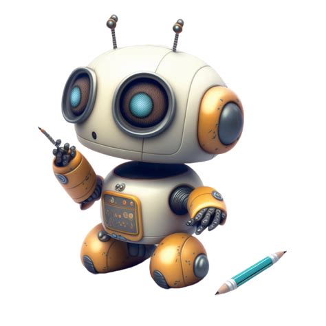 Artistic Little Helpers Small Cute Robots Holding Pencil Created By Ai