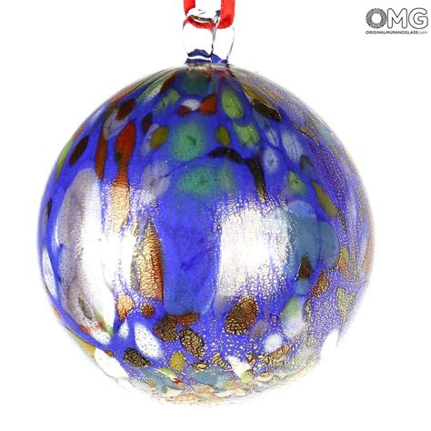 Blue Christmas Ball Dot Fantasy Special Xmas Original Murano Glass Omg