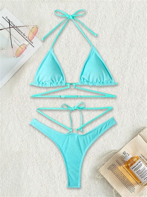 Halter Bikinis Women Swimsuit Solid Micro Swimwear Hollow Out Beachwear Sexy Bikini Set 2023