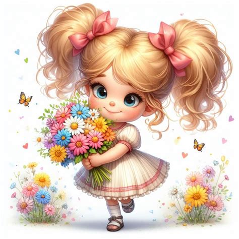 Девочка с цветами | Милые рисунки, Рисунки, Иллюстрации