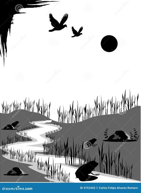Black and White Nature Vector Stock Vector - Illustration of landscape