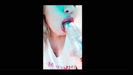 Beautiful Blonde Deep Sucking Big Dildo