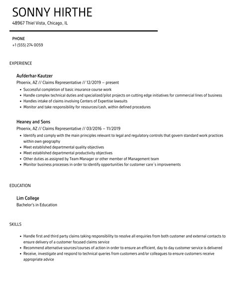 Claims Representative Resume Samples | Velvet Jobs