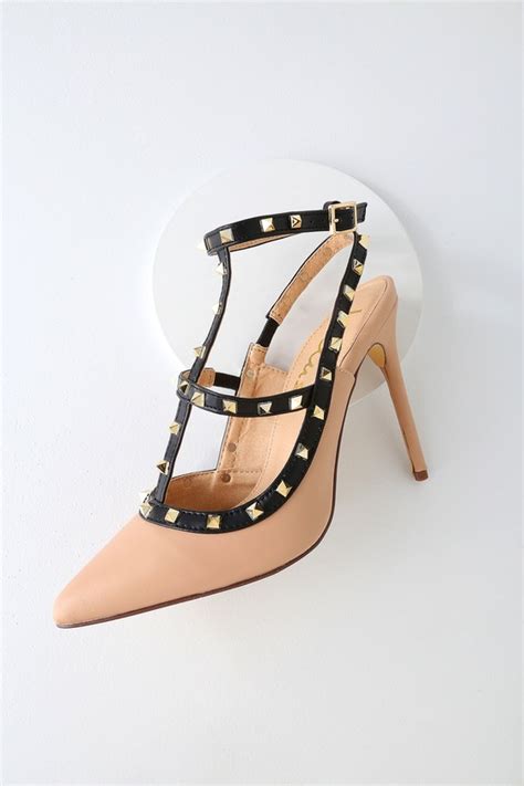 Chic Nude Studded Pumps Pointed Toe Pumps Studded Heels Lulus