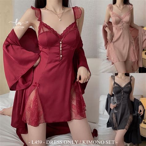Jual Luckymm Sexy Lingerie Dress Babydoll Wanita Baju Tidur Dress Satin Cup Bra Sleepwear