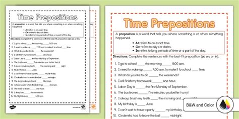 Time Preposition Worksheets Teaching Resources Off