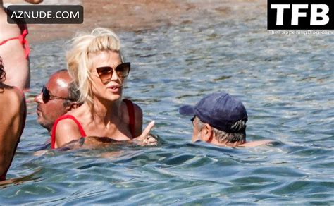 Victoria Silvstedt Sexy Seen Showcasing Her Hot Figure Wearing A Skimpy Red Bikini In Italy Aznude