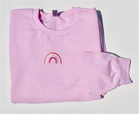 Embroidered Lesbian Flag Colors Rainbow Love Is Love Crewneck Subtle Lesbian Shirt Cute