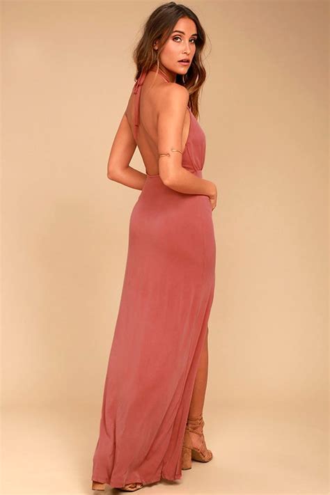 Sexy Rusty Rose Dress Halter Dress Maxi Dress Backless Dress