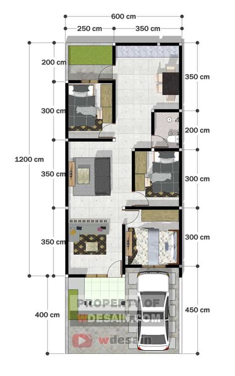 Denah Rumah 7x16 3 Kamar Tidur - Modern Minimalis