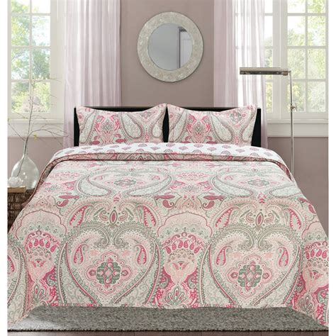 Premius Paisley Printed Reversible Quilt Set Pink King