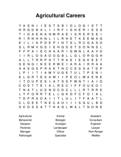 Agricultural Careers Word Search
