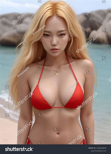 Sexy Blondie Korean Asian Woman Bikini 库存插图 Shutterstock