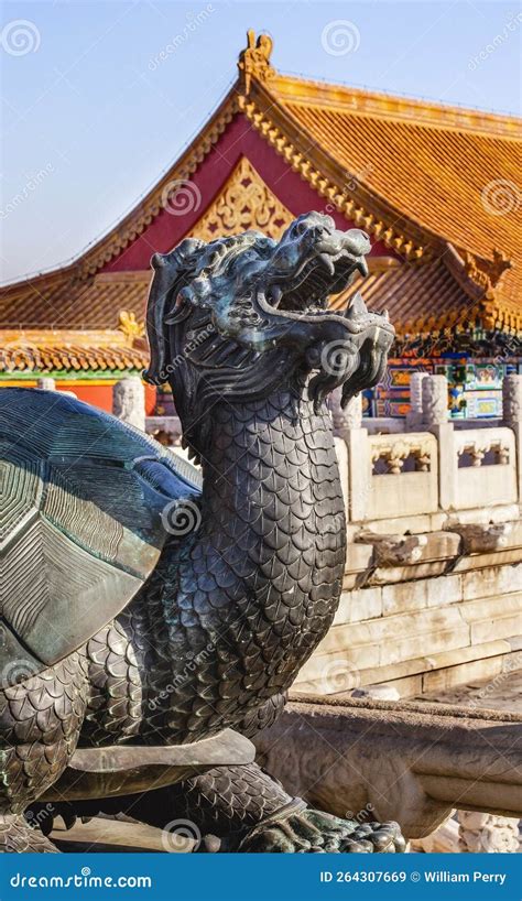 Dragon Tortoise Bronze Statue Gugong Forbidden City Beijing China Stock