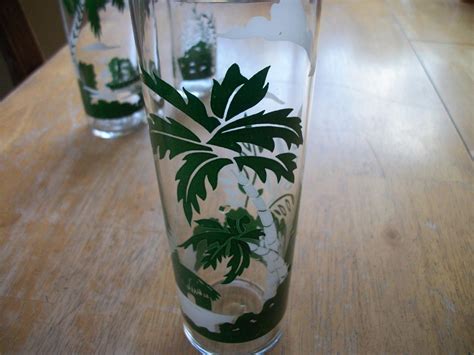 Vintage Libbey Tropical Palm Tree Drinking Glasses Set Of Three 1748479907