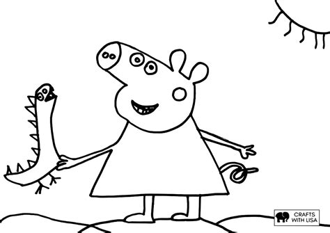 Peppa Pig With Dinosaur Toy Coloring Page - Crafts With Lisa