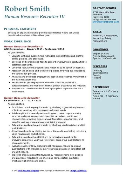 Human Resource Recruiter Resume Samples Qwikresume