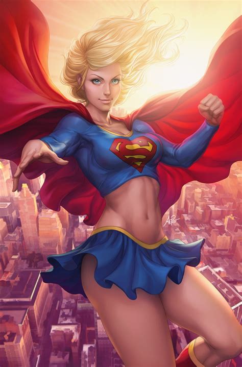 Stanley Lau Supergirl Dc Comics Superman Series Blonde Hair Blue Eyes Cape City Curvy