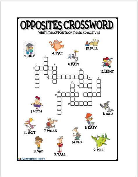 OPPOSITES CROSSWORD WRITE THE OPPOSITE OF THESE ADJECTIVES FAT DRY RICH W..