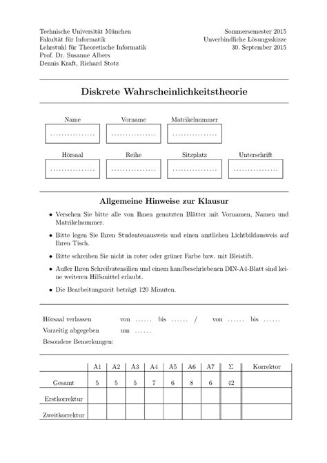 WiederholungsKlausur 2015 Technische Universit At Munchen Fakult