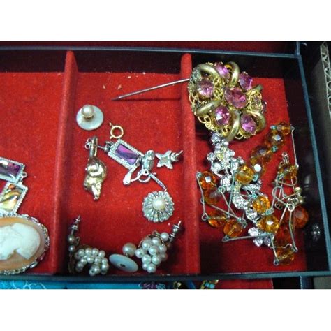 Large Cantilever Jewellery Box Containing Vintage Costume Jewellery