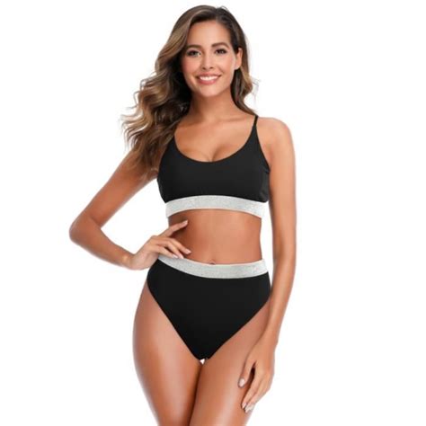 Maillot De Bain 2 Pièces Femme Bikini Taille Haute Amincissante Bikini