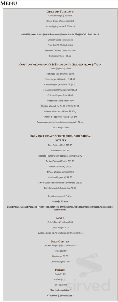 Menu For The Moose Club In Dansville Ny Sirved