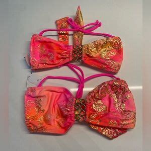 Swim Pink And Orange Bandeau Bikini Tie Top And Bottom Medium And Large Nwt Poshmark