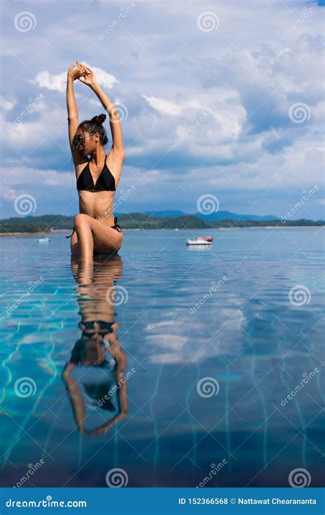 Skinny Tanned Skin Asian Woman Bikini Swim Pool Stock Photo Image Of Female Girl 152366568