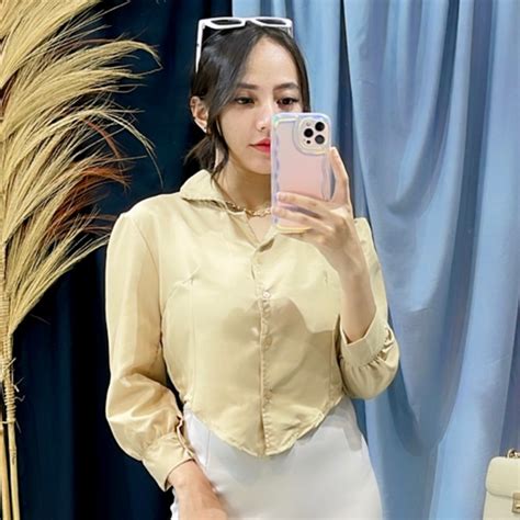 Jual Baju Atasan Wanita Kekinian Lengan Panjang Outfit Cewek Ootd Crop