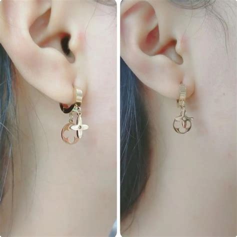 Jual Anting Gantung Titanium Wanita Rose Gold Model Simple 2 Liontin