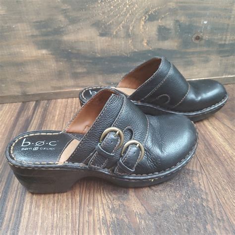 Boc Born Concept Black Leather Double Buckle Clog Hee Gem