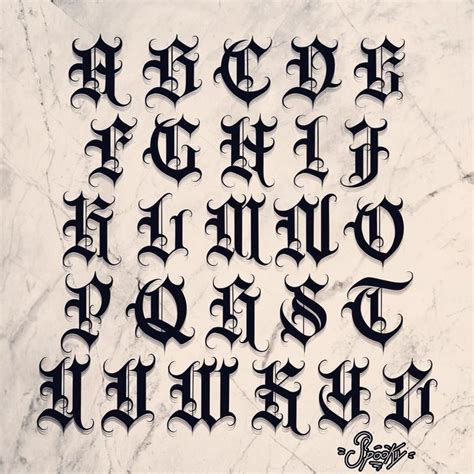 Alphabet Font Tattoo Calligraphy On Marble Background