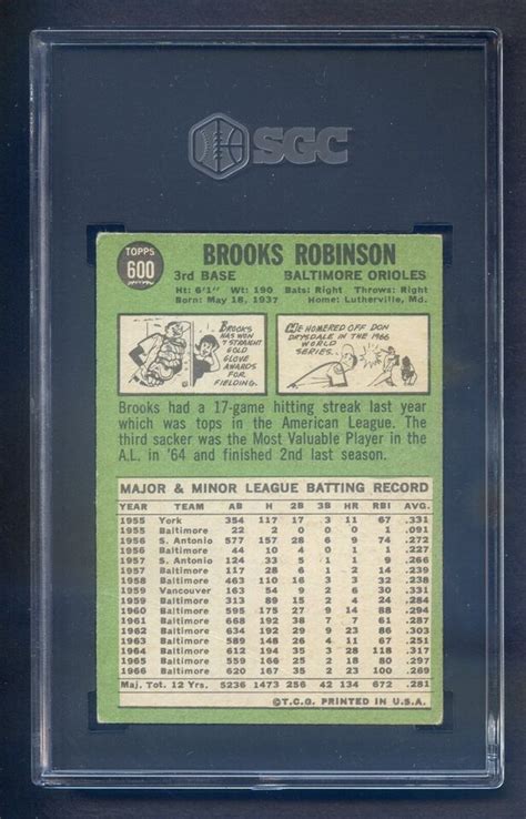 Topps Baseball Brooks Robinson Baltimore Orioles Sgc Very