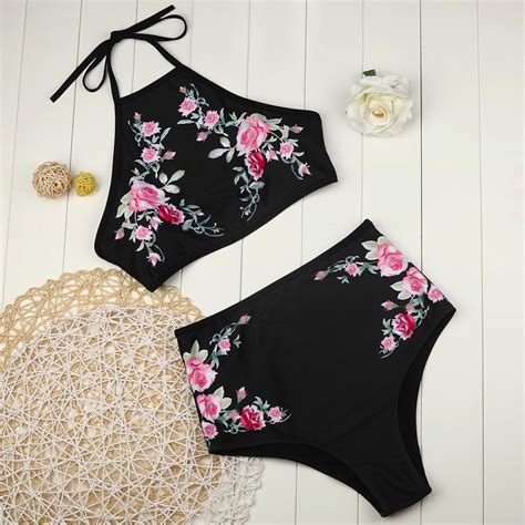 Jual Import Empuk Perempuan Pu Up Bra Pantai Percetakan Seksi Set Ju Renang Bikini Swimwear