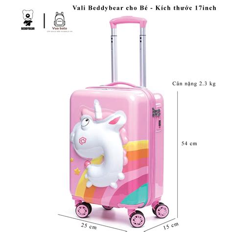 Mua HOT Vali Kéo Trẻ Em BeddyBear 17 inch hình Kỳ Lân dập nổi 3D chống va đập bánh xoay 360 Bảo